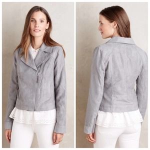 HEI HEI Anthropologie Perforated Faux Suede Moto Jacket in Gray Size XS